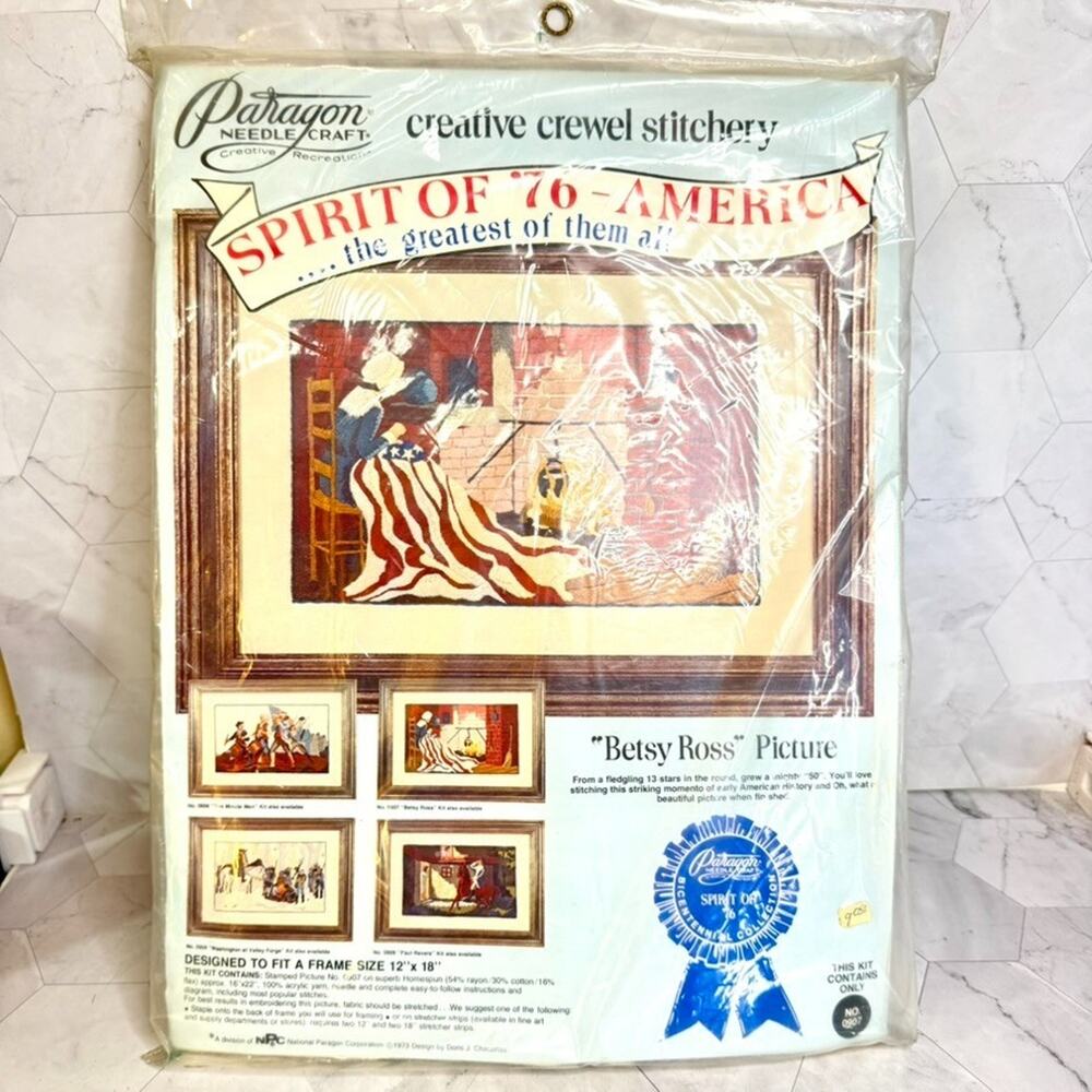 NOS Vtg Spirit Of ‘76 America 1973 Paragon Betsy Ross Crewel Embroidery Kit 0907